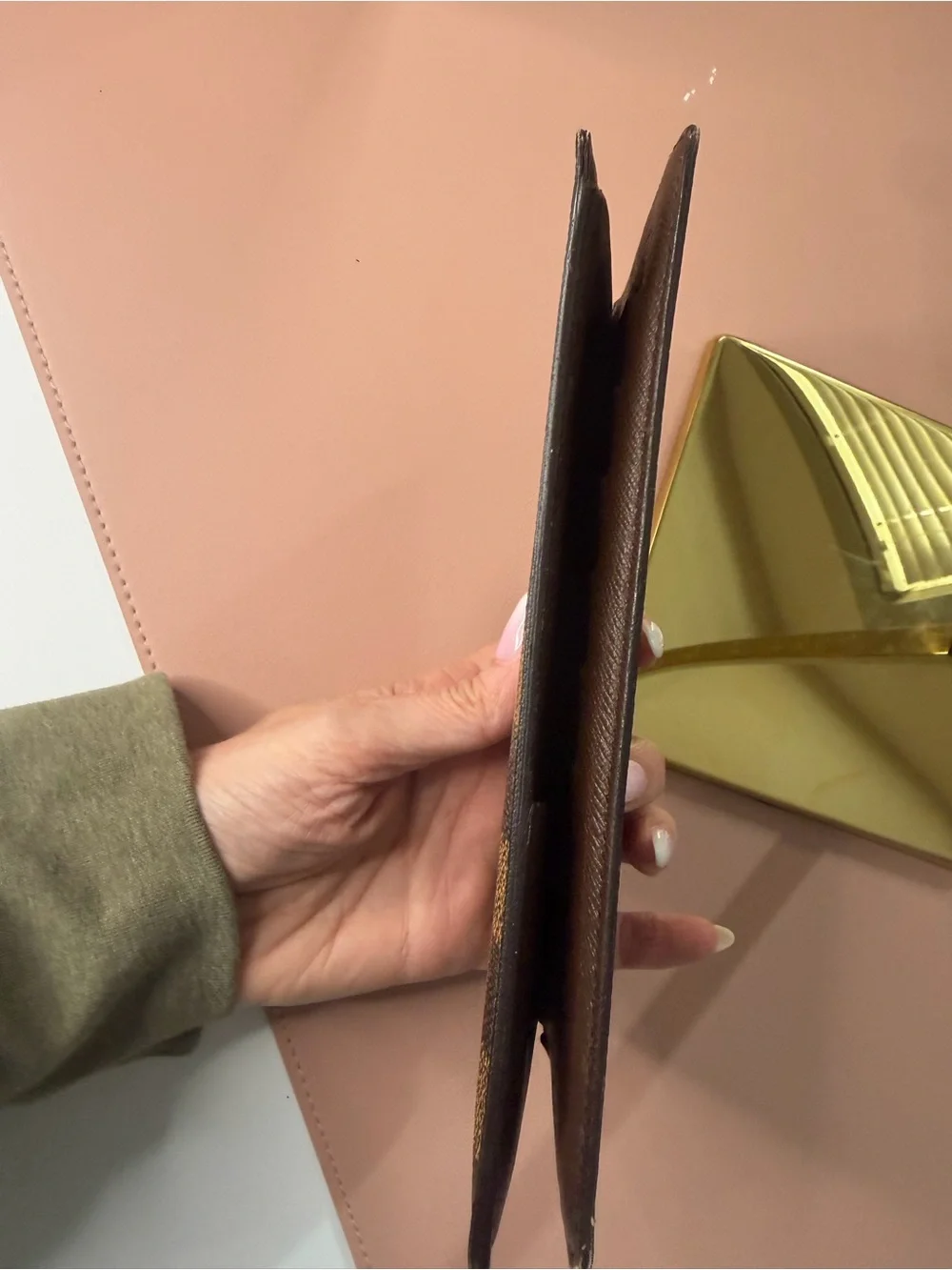 Louis Vuitton Brown Damier Check Vertical Card Case w/ Box COA